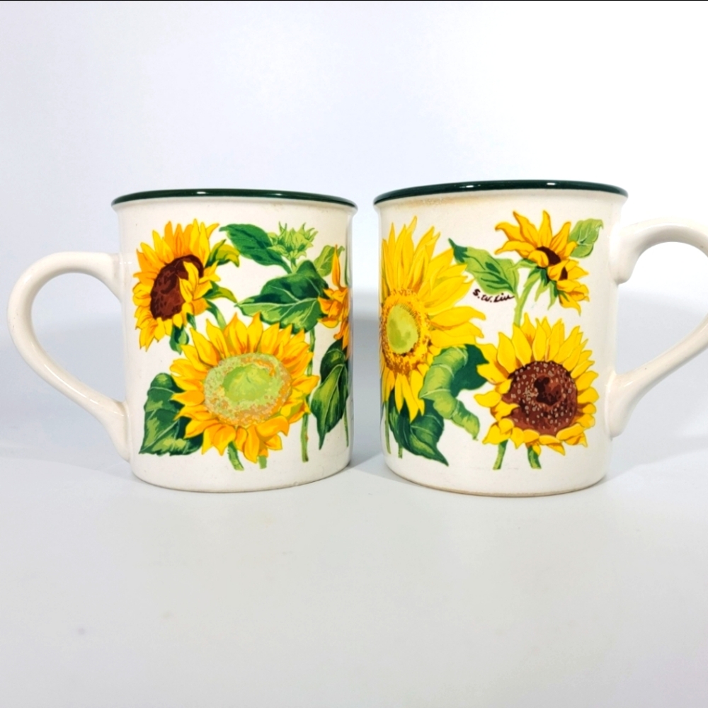 Sunflowers Mugs Set Of 2 Vintage Potpourri Press 1991 Made in Korea